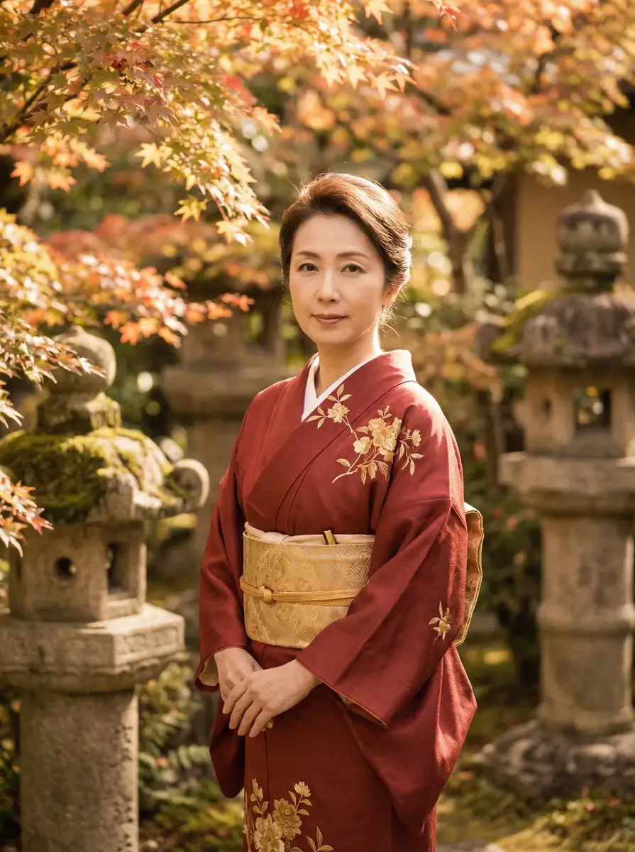一位身穿暗红色和服的优雅 神木丽 - 最新神木丽写真视频 | 神木丽粉丝专属平台 在日式庭院中